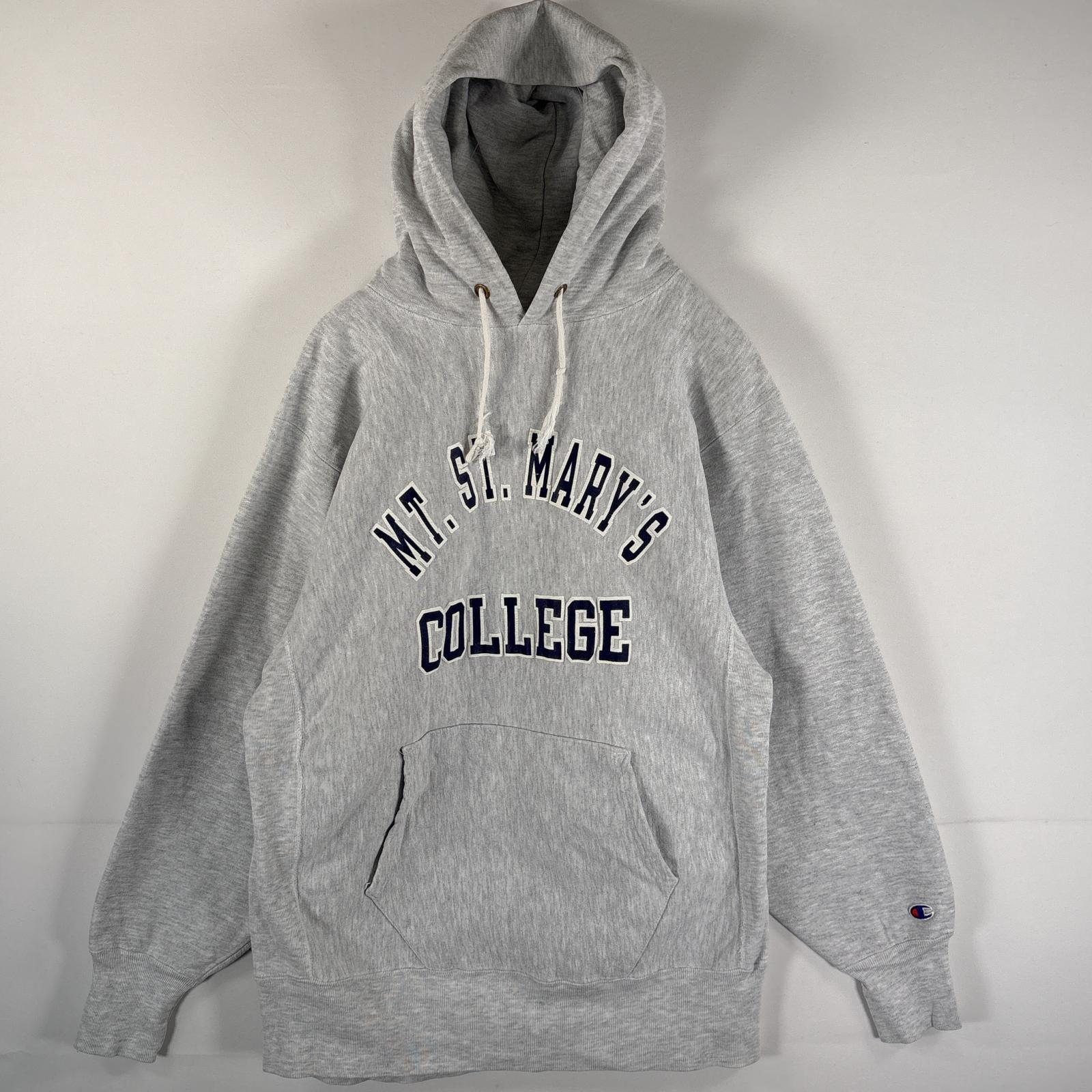古着 90s/90年代 USA製 パーカー リバースウィーブ カレッジ ラバープリント 2段プリント XL グレー メンズ 15,444円