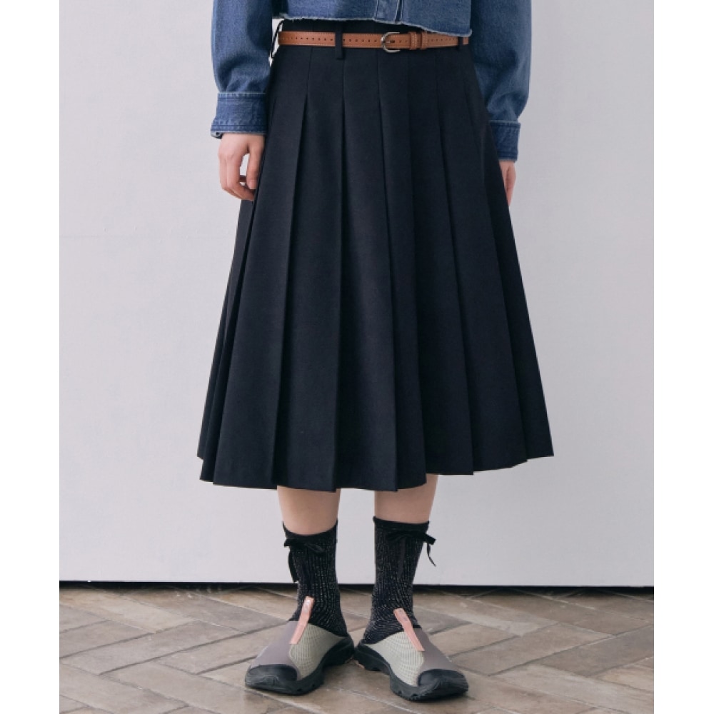 COVERNAT ウーマンウーマンプリーツミッドスカートブラック