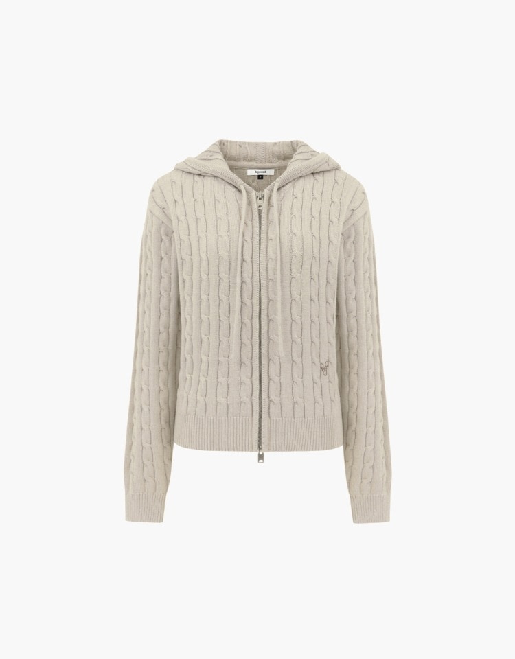 【DEPOUND】 CABLE HOOD ZIP UP : OATMEAL