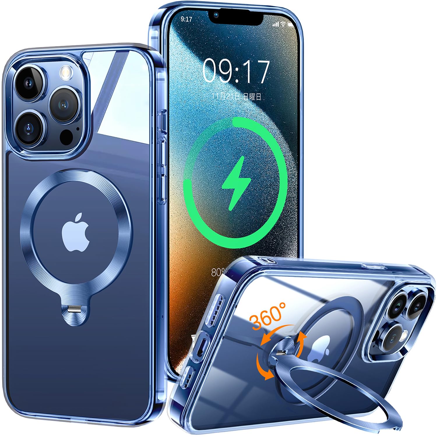 【唯一無二！360回転CD スタンド】ZapNet iPhone 13 Pro 用 クリア ケース Magsafe 対応 [定点スタンド・超絶安定性][本体を再現・極透明]ストラップホール付き マグセ