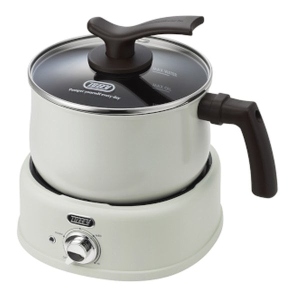 Toffy 2WAY電気マルチポット 1000W/直火対応/ガラス蓋付き/アッシュホワイト K-HP4-AW