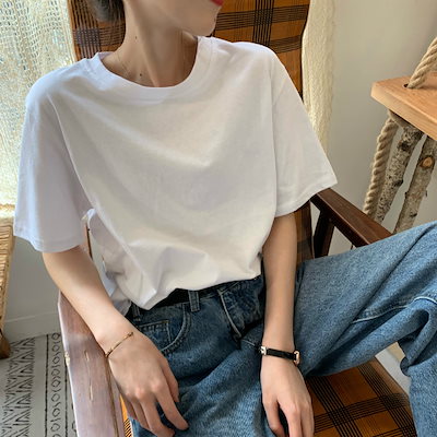 [Qoo10] 白い半袖Tシャツ女性の夏韓国版純綿ルーズ : レディース服
