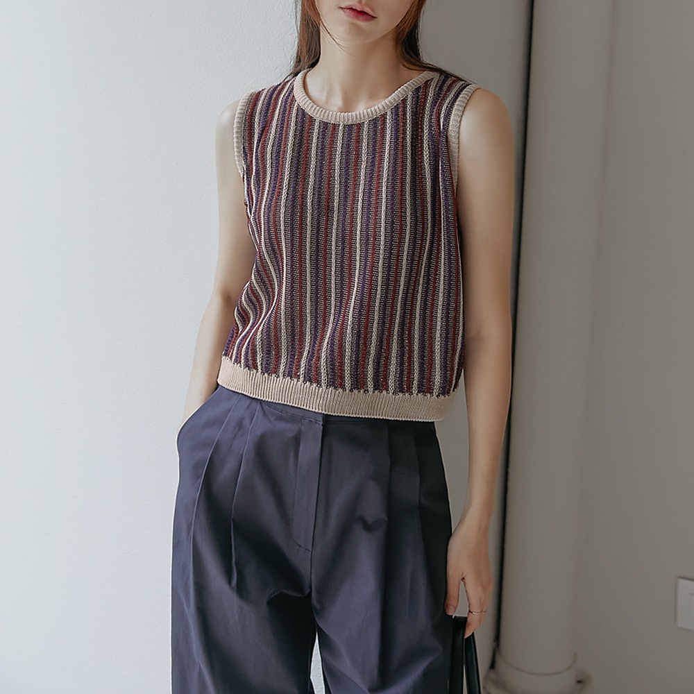 フォーディルカラーリングストライプニットスリーブレス