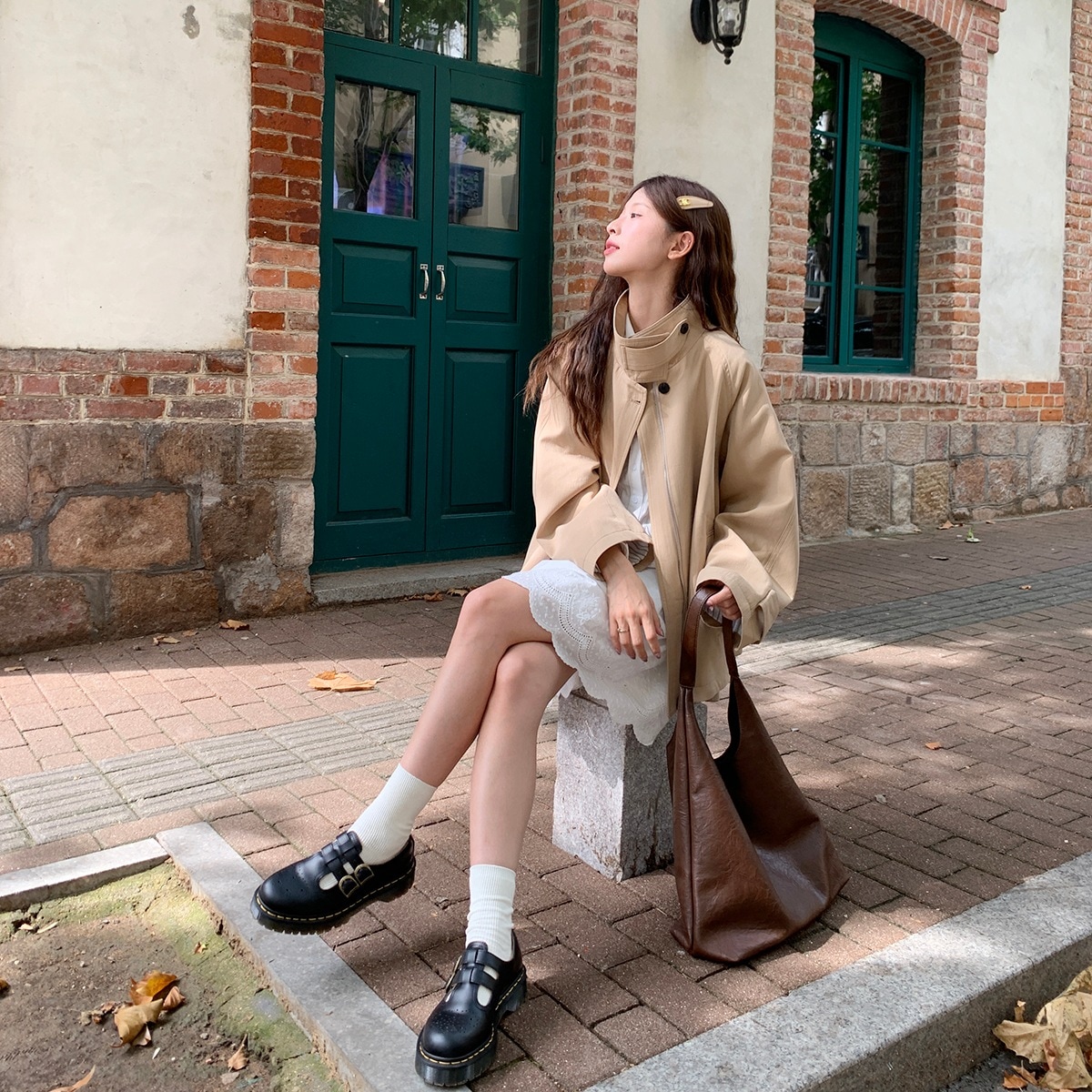 カレッジ風ケープ風ウインドブレーカージャケット2024秋新作韓国風ゆったりスリムデザイントップス