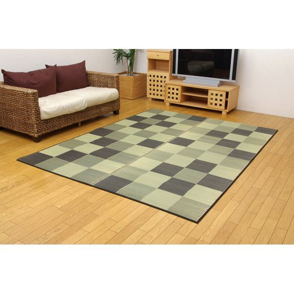 純国産/日本製 い草ラグカーペット 『Fブロック2』 グレー 約191x250cm（裏：ウレタン）