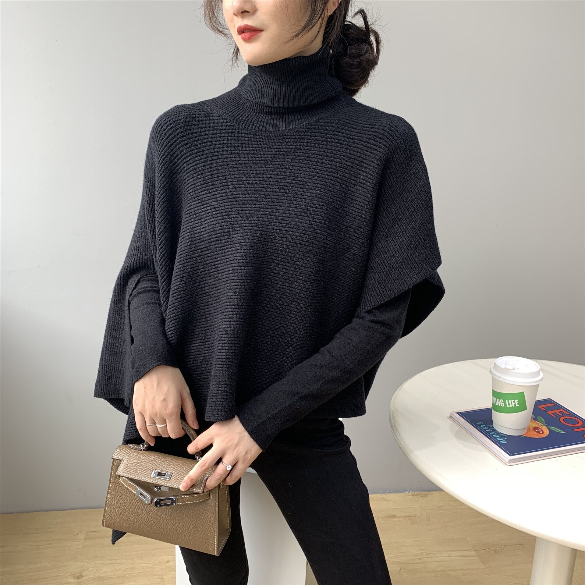 ６色 トップス ニット プルオーバー チュニック レディース 秋冬 かわいい きれいめ カジュアル ショート ショート丈 ゆったり 半袖 五分袖 七分袖 長袖 ハイネック タートルネック BIGシルエ