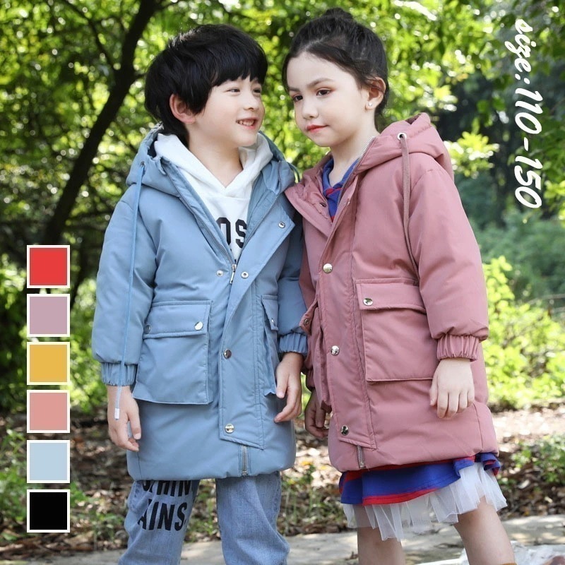 【即納】韓国子供服 ダウンジャケット ダウンコート ダウン 冬服 男の子 女の子 ロング丈 コート女児 アウター フード付き ユニセックス 厚手 通学 防寒 長袖 アウトドア おしゃれ 子ども服 お出