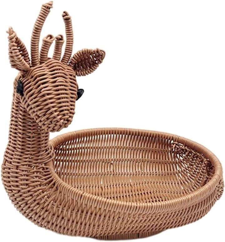 動物型 丸籠 藤風 バスケット 洗える 卓上収納 小物入れ インテリア アニマル カゴ(鹿) 4,544円