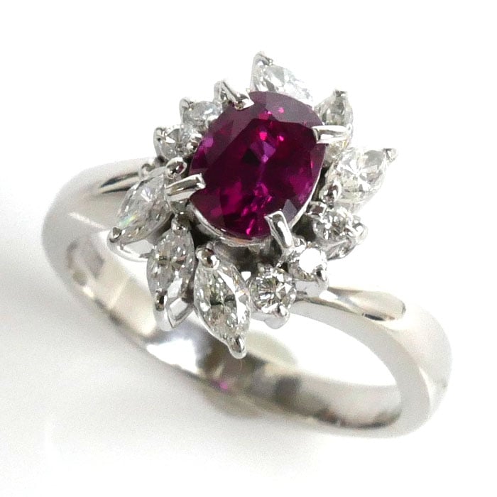 Pt900プラチナ リング指輪 ルビー1.06ct ダイヤモンド0.46ct 9号 5.9g レディース 中古 美品