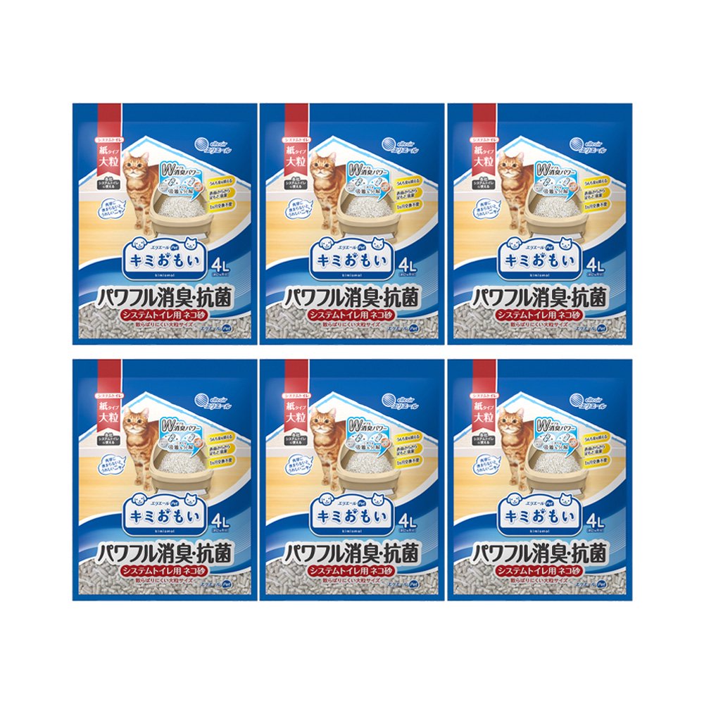 キミおもい　パワフル消臭・抗菌　システムトイレ用猫砂　大粒　４ＬX６袋　猫砂　紙　猫　ＣＲＣ30―14―60―40―05