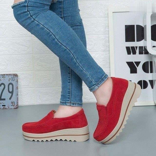 年の発売 レディースシューズ厚底スニーカーローファー看護師婦人靴スエードスリッポン身長アップ美脚