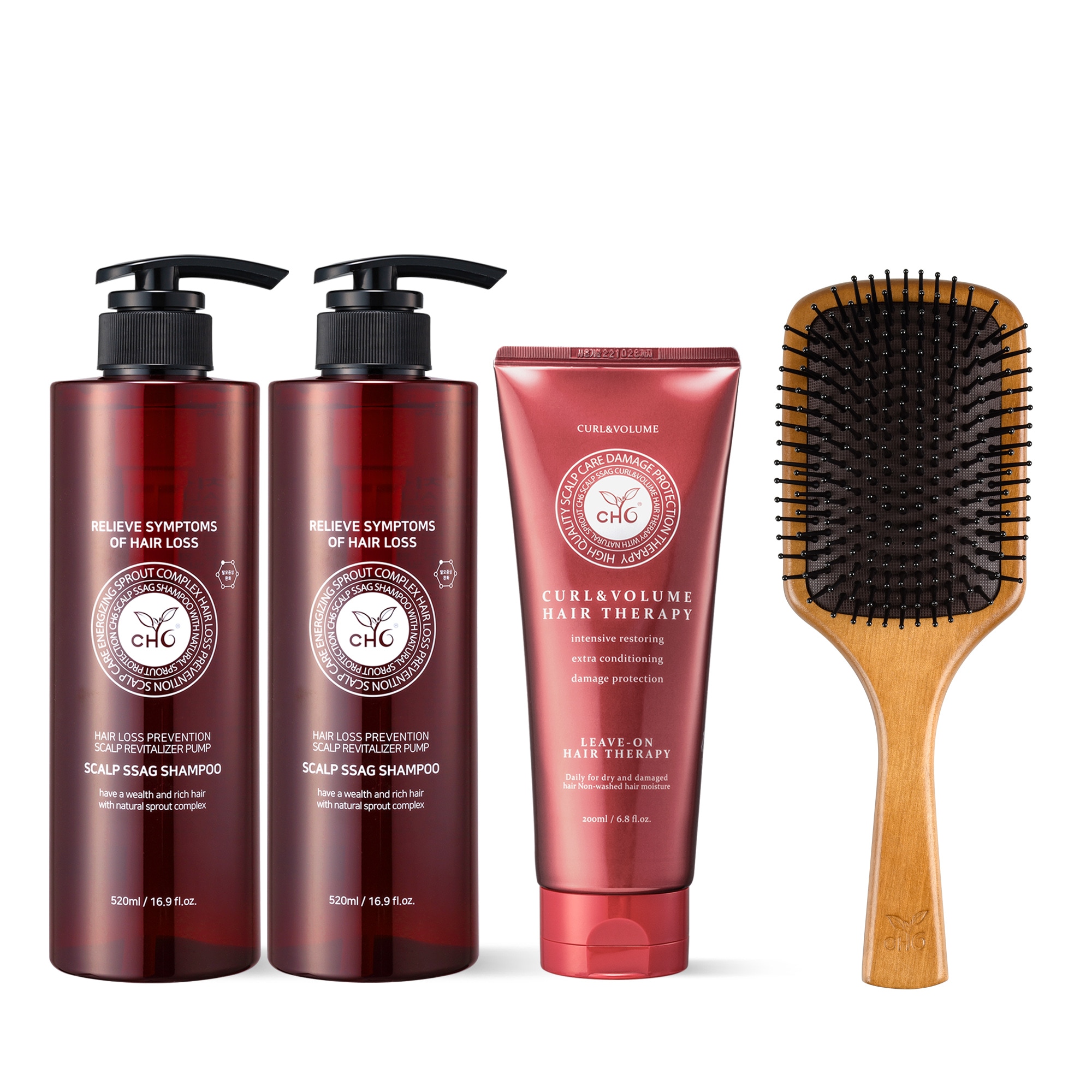 脱毛シャンプー/頭皮ケア 3点セット+ 木のブラシx 1