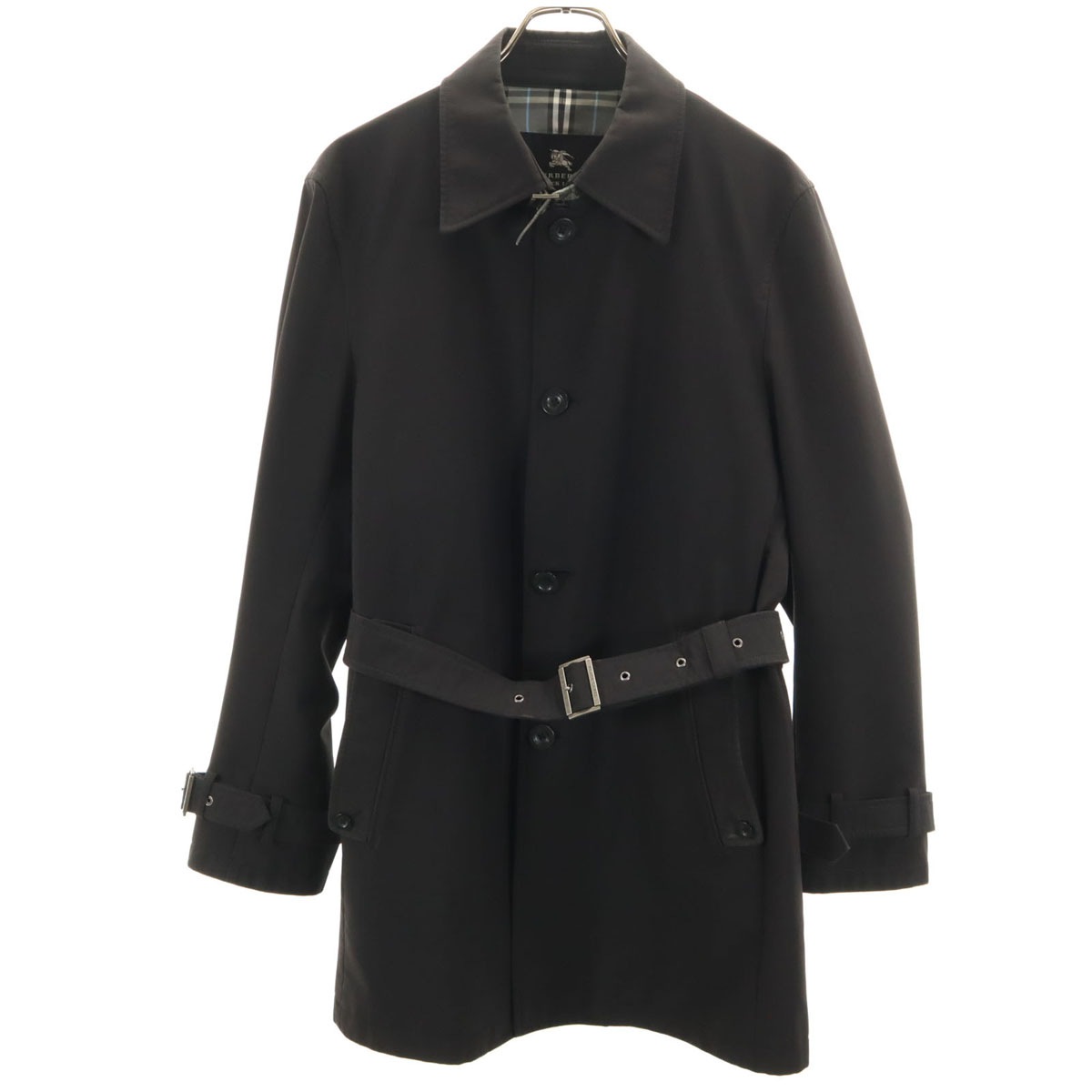 BURBERRY BLACK LABEL バーバリーブラックレーベル ステンカラーコート L ブラック 三陽商会 メンズ 古着