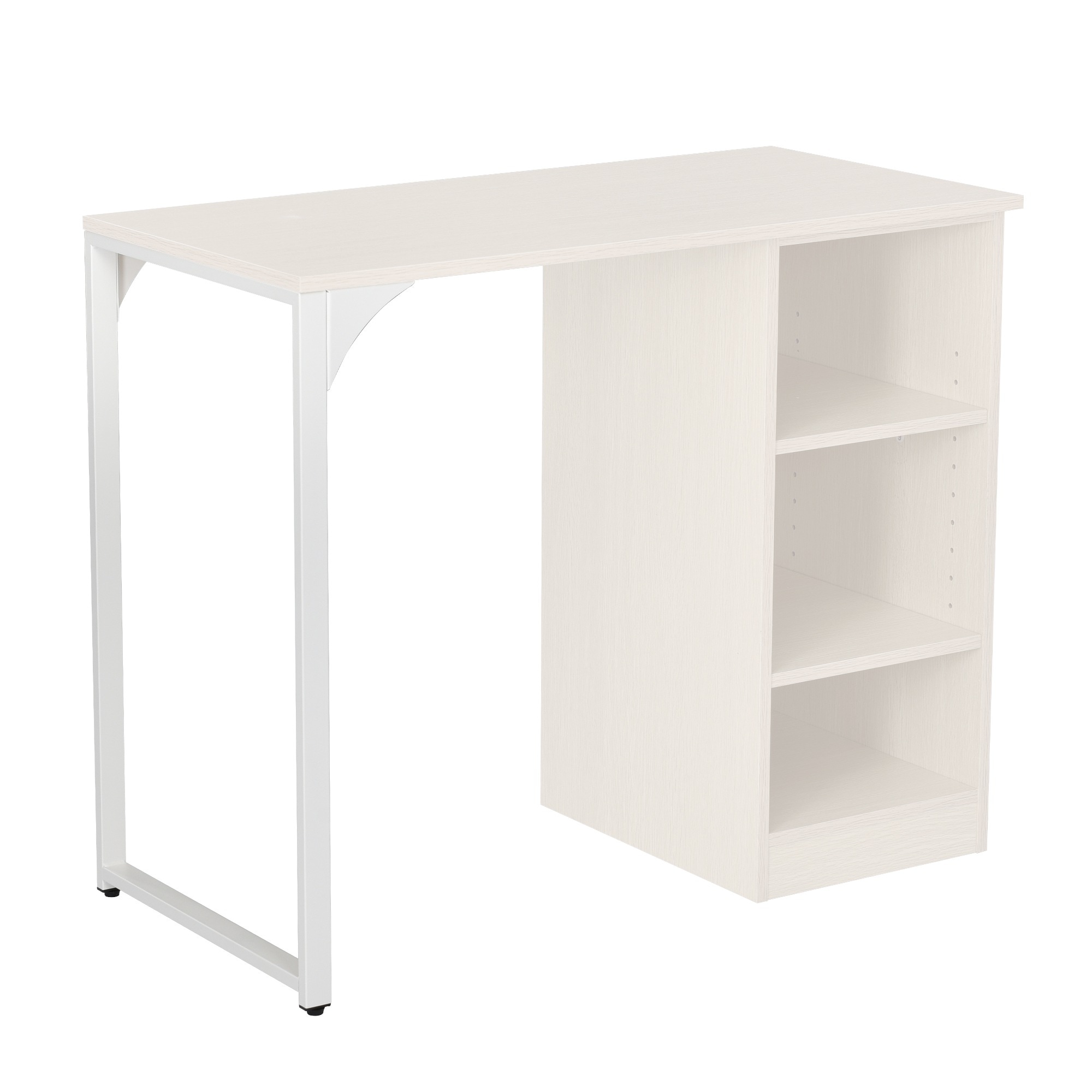 【国内即発送】【新品登場】　【ホワイト】　パソコンデスク 3段シェルフ付 オフィスデスク 簡易デスク 木製 ミシン台 学習机 アジャスター付き406 14,752円