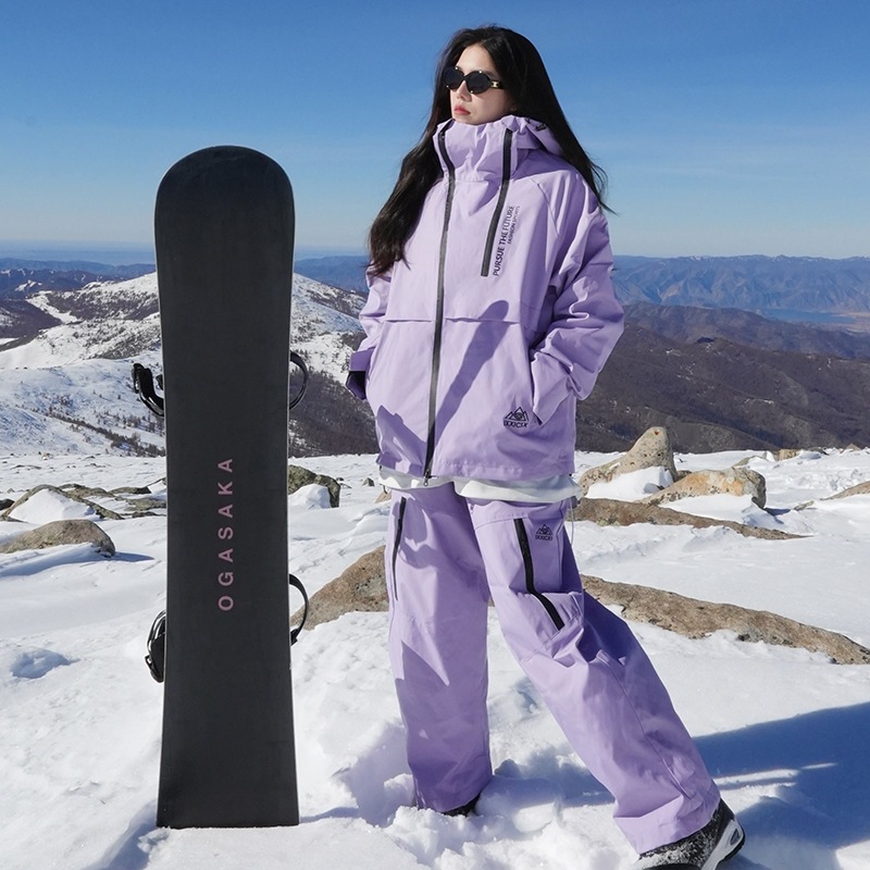 Winter New Waterproof Ski Suit Single Board Men And Women Thickened Warm Two-piece Set Outdoor Hoode