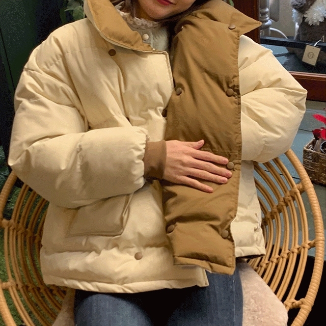 (2WAY) マット ルーズ 両面 ダウンジャケット