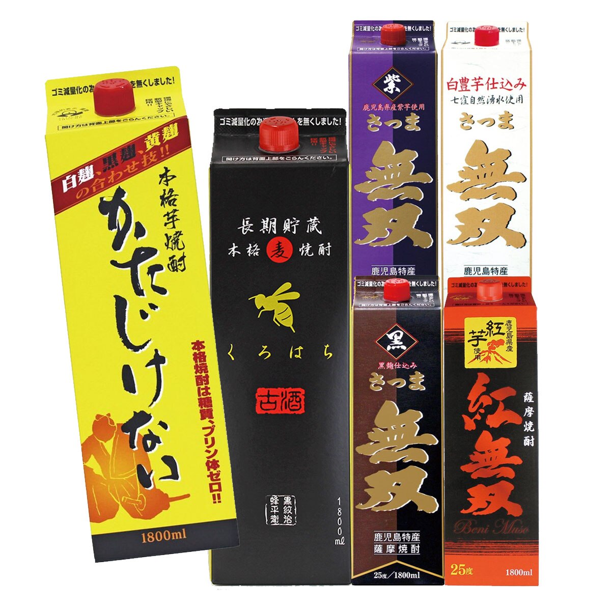 芋焼酎 麦焼酎 さつま無双 飲み比べセット 25度 1800mlパック 6本セット