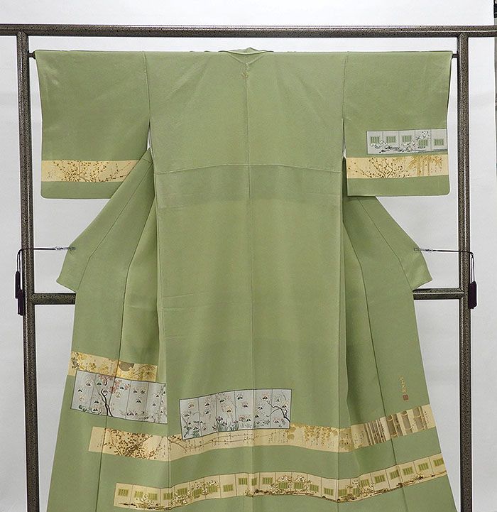 訪問着 正絹 松尾光琳作 三十六歌仙図屏風模様 身丈158cm 裄丈65.5cm リサイクル 着物 結婚式 入学式 卒業式 b4029