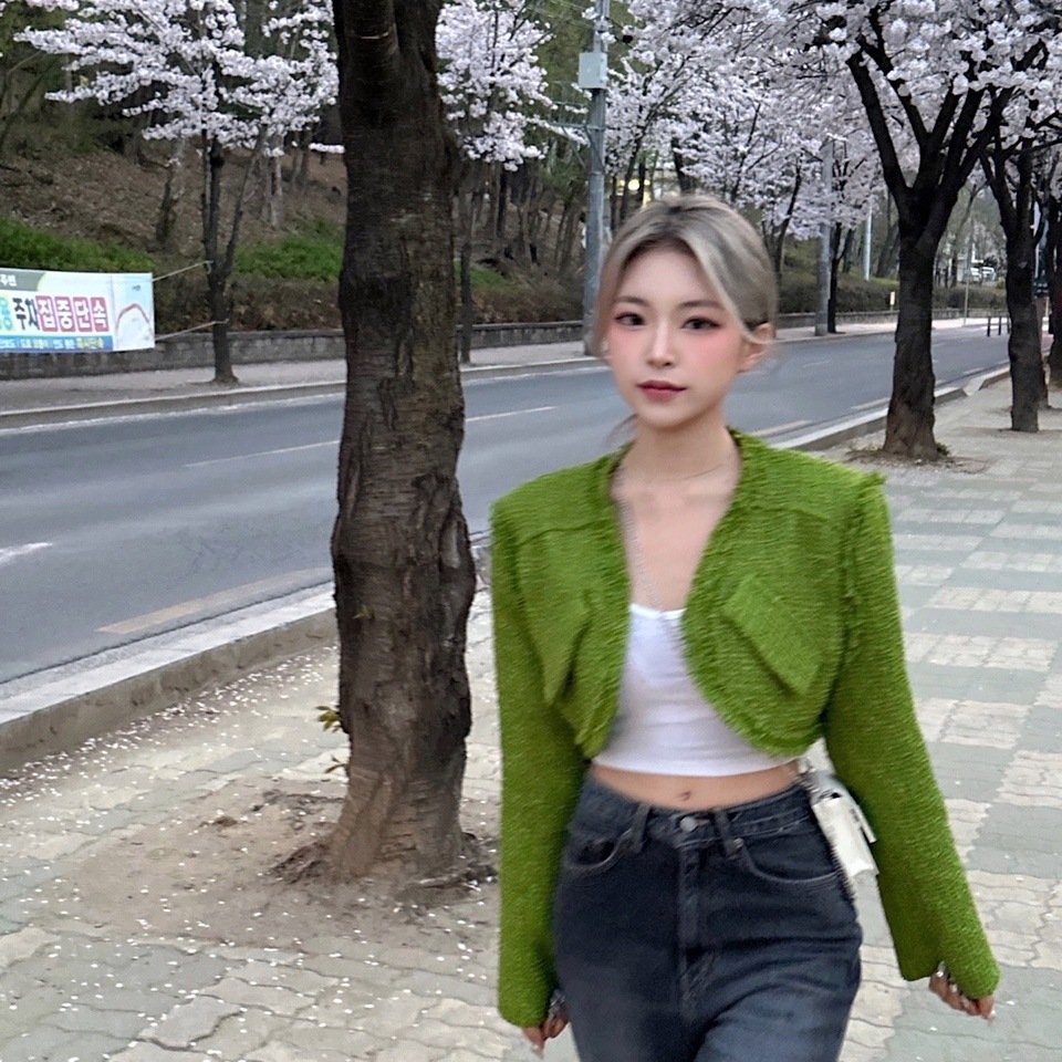 [ボレロ/クロップ] ヘルふさ付き ボレロ クロップ ツイード ジャケット