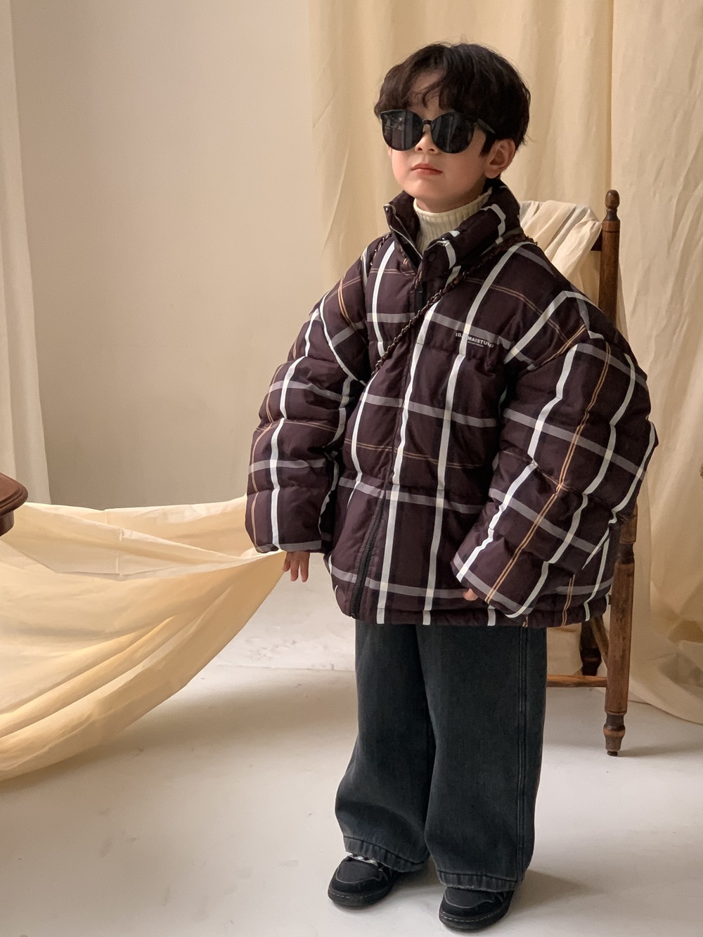 子供用ダウンジャケット2024冬モデル男の子用韓国格子パンダウンジャケット子供用厚手保温ゆったり上着