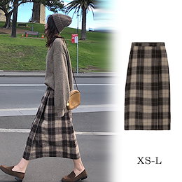 XS-L✨暖かい✩チェックウールスカート ウエストゴムも入っていて楽ちん♡ウールスカート・チェックスカート