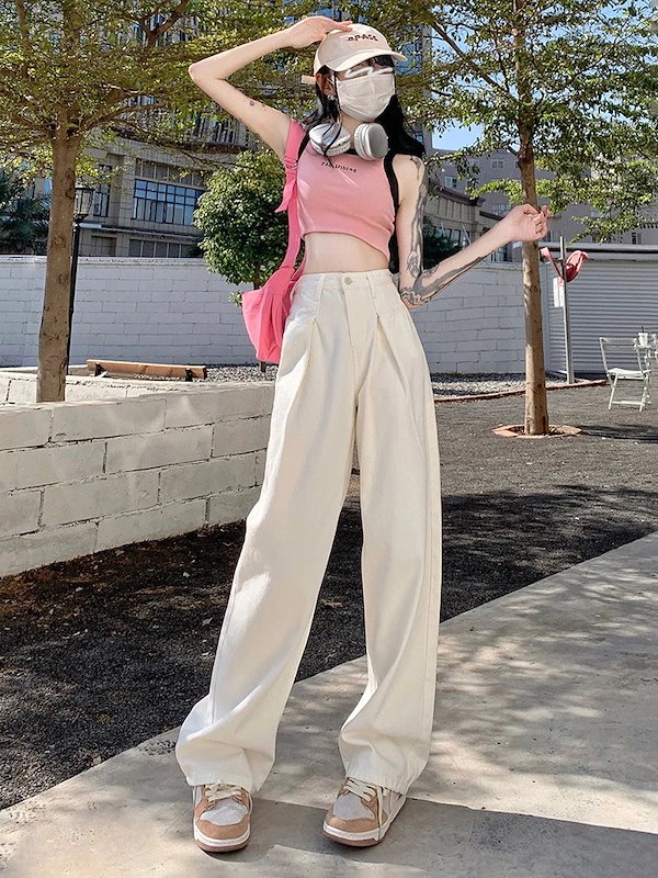 Qoo10] デニムボトムス ジーンズ ワイドパンツ