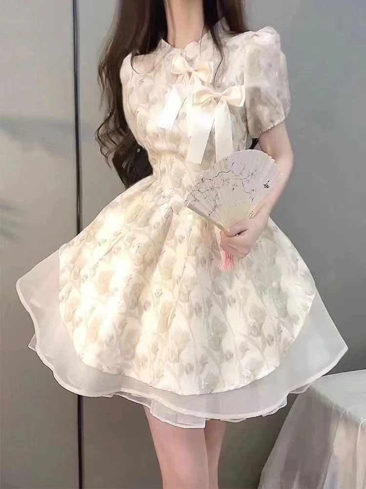 ロリータ コスプレ 春夏 中国風 ワンピース 着痩せ ポンポンスカート