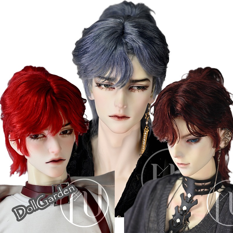 BJDドール用ウィッグ モヘア スタイル ショート パーマ 小さなおさげ 黒 赤 青 ブラウン グレー SD/小顔SDサイズ球体関節人形用