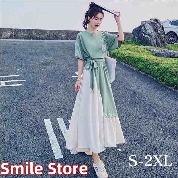 おしゃれ 切り替え 40代 着痩せ 夏 20代 半袖 体型カバー 二次会 デート カジュアル レディース ワンピース 30代 キレイめ ライン 異素材 重ね着風 4,993円