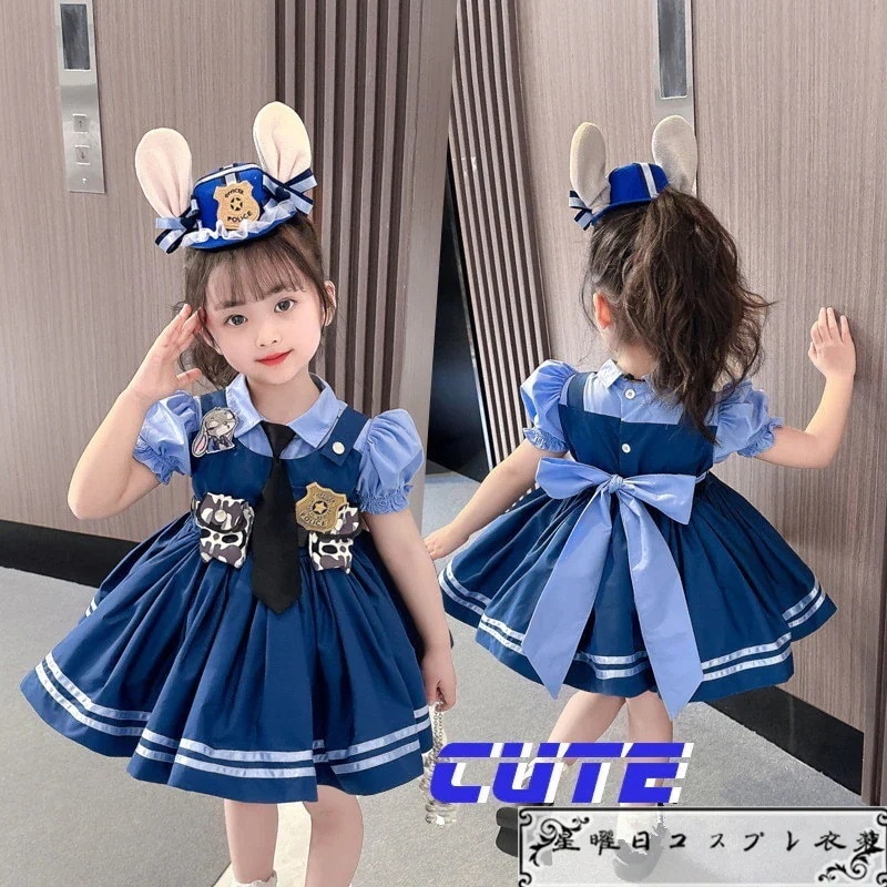 2025夏新品 可愛い ジュディ 警察官ジュディ 子供ドレス バブル ドレス 子供公演服 ハロウィン 仮装 コスプレ衣装 コスチューム期間限定30％