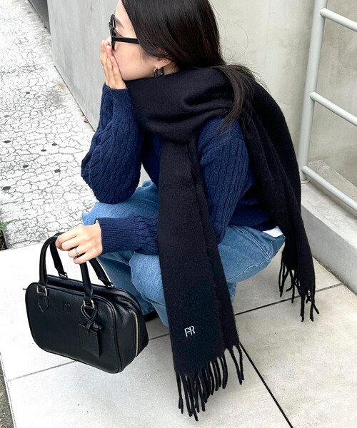 [最安値挑戦]ストール FR刺繍ブークレ無地ストール レディース