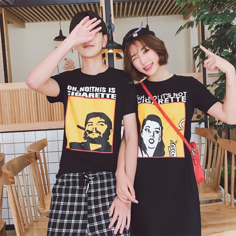 ペアルック メンズ Tシャツ レディース ワンピース 半袖 男女お揃い 夏 カジュアル 黒 トップス