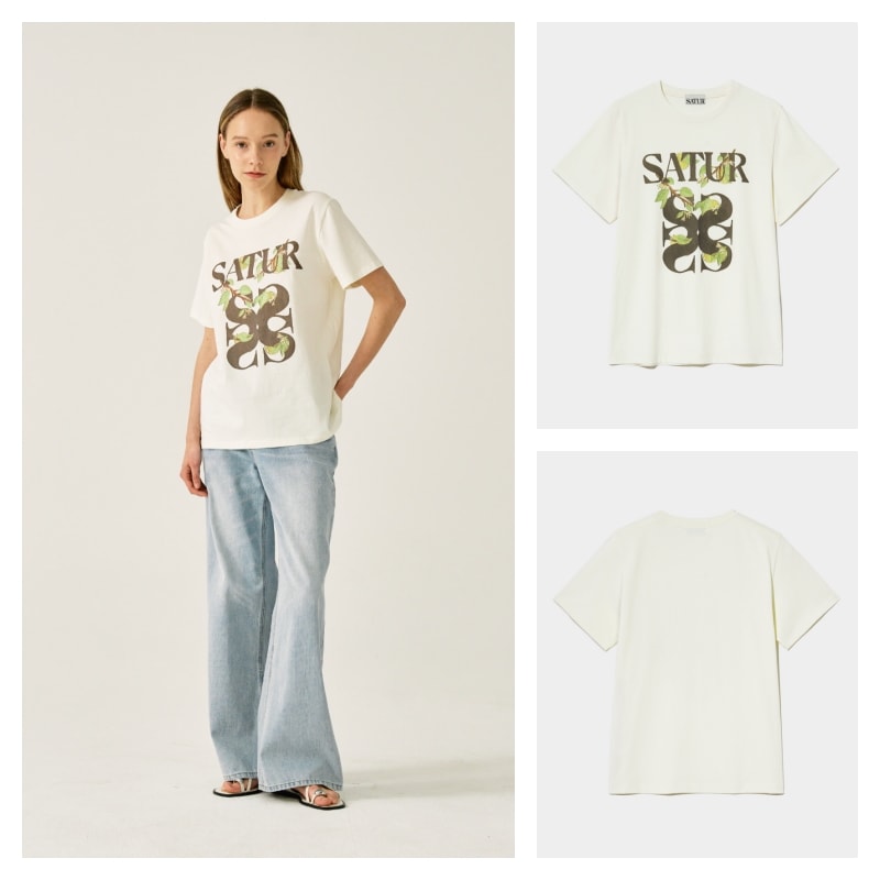 Tシャツ・カットソー SATUR Apero Leaf Graphic Short Sleeve T-Shirt Resort Ivory SATUR | 세터 | 아페로 리프 그래픽 반팔 티셔츠 리조트 아이보리
