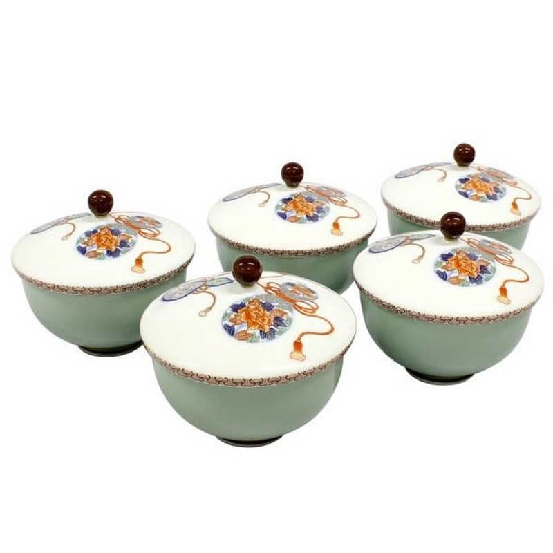 香蘭社　染錦瓢絵・蓋付湯呑揃　698CL