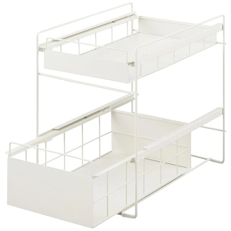 【即納】アイリスオーヤマ シンク下引き出しラック 収納 ベーシック ホワイト 幅約26.7×奥行約40.3～65.4×高さ約38.4 有効活用する2段式ラック キッチン整理 組み立て簡単 ボトル調味料