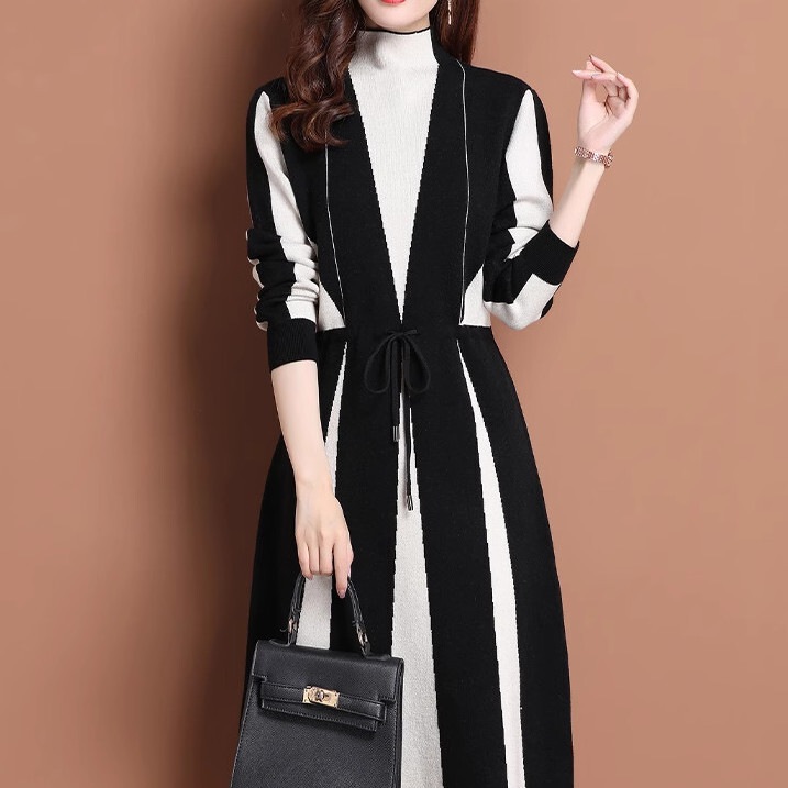 大人 レディース トップス ワンピース ニット ワンピ 長袖 ハイネック ウエストマーク かわいい 大人可愛い きれいめ シンプル カジュアル 上品 おしゃれ かっこいい レトロ こなれ感 ラフ