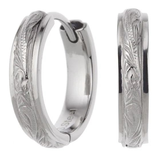 ピアス レディース ハワイアンジュエリー サージカルステンレス製 フープ プルメリア スクロール