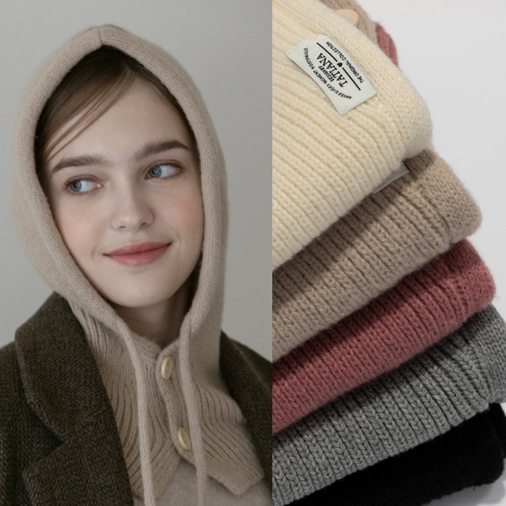 【TATIANA】 Plain Knit Hoodie Balaclava 5colors (BA8021) バラクラバ