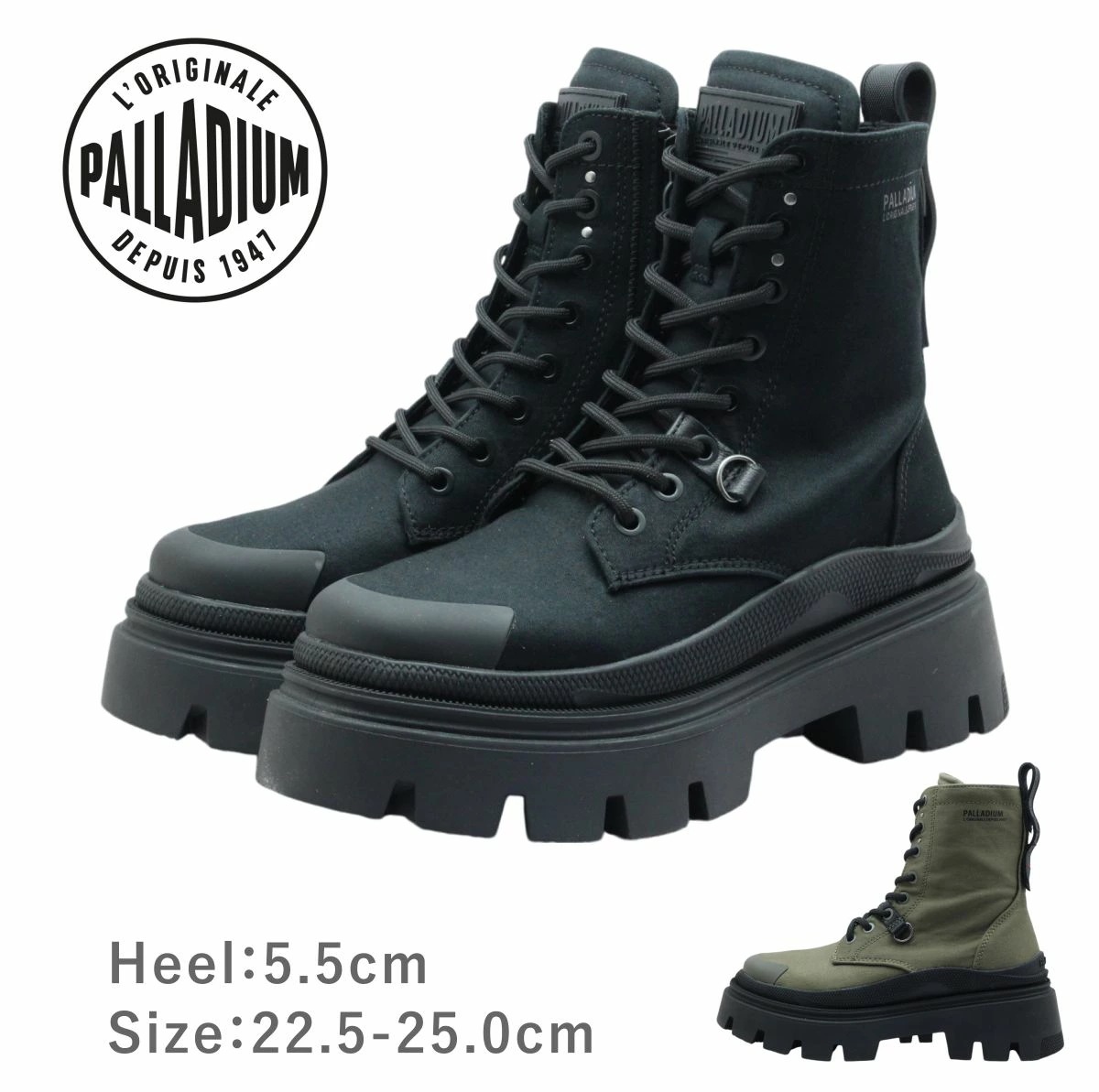 PALLADIUM パラディウム レディース スニーカー 94355 PALLASQUAD CVS シューズ キャンバス 紐 靴 黒 ブラック オリーブ