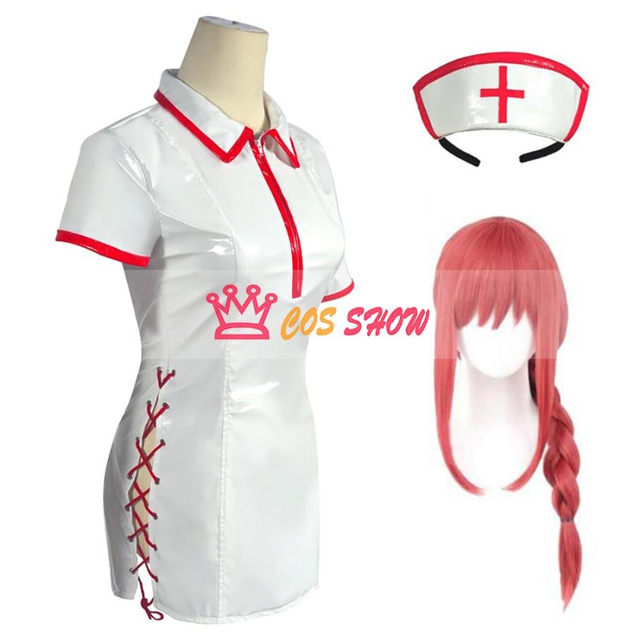 2025新品販売 チェンソーマン マキマ 黒 白 セクシー PU革 誘惑 セクシー ナース服 コスプレ衣装 ストーキング+手袋付き 看護 cosplay 仮装 イベント クリスマス ハロウィン