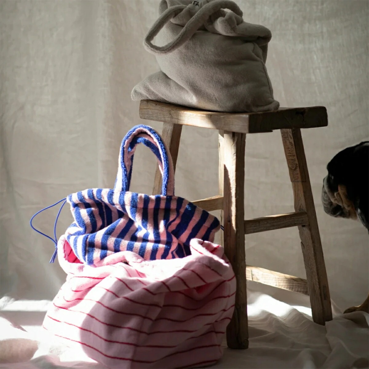 【訳あり】BONGUSTA ボングスタ ハンドバッグ NARAM HANDBAG ナラム レディース タオル地 コットン 軽量 ストライプ DazzlingBlue-Rose