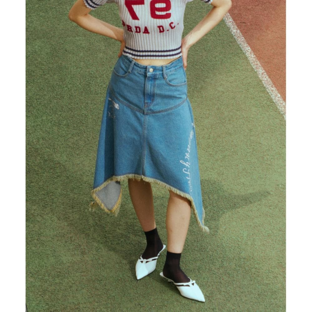 PRENDA DENIM UNBALANCED MIDI SKIRT BLUE PRTFSUDS03WB1