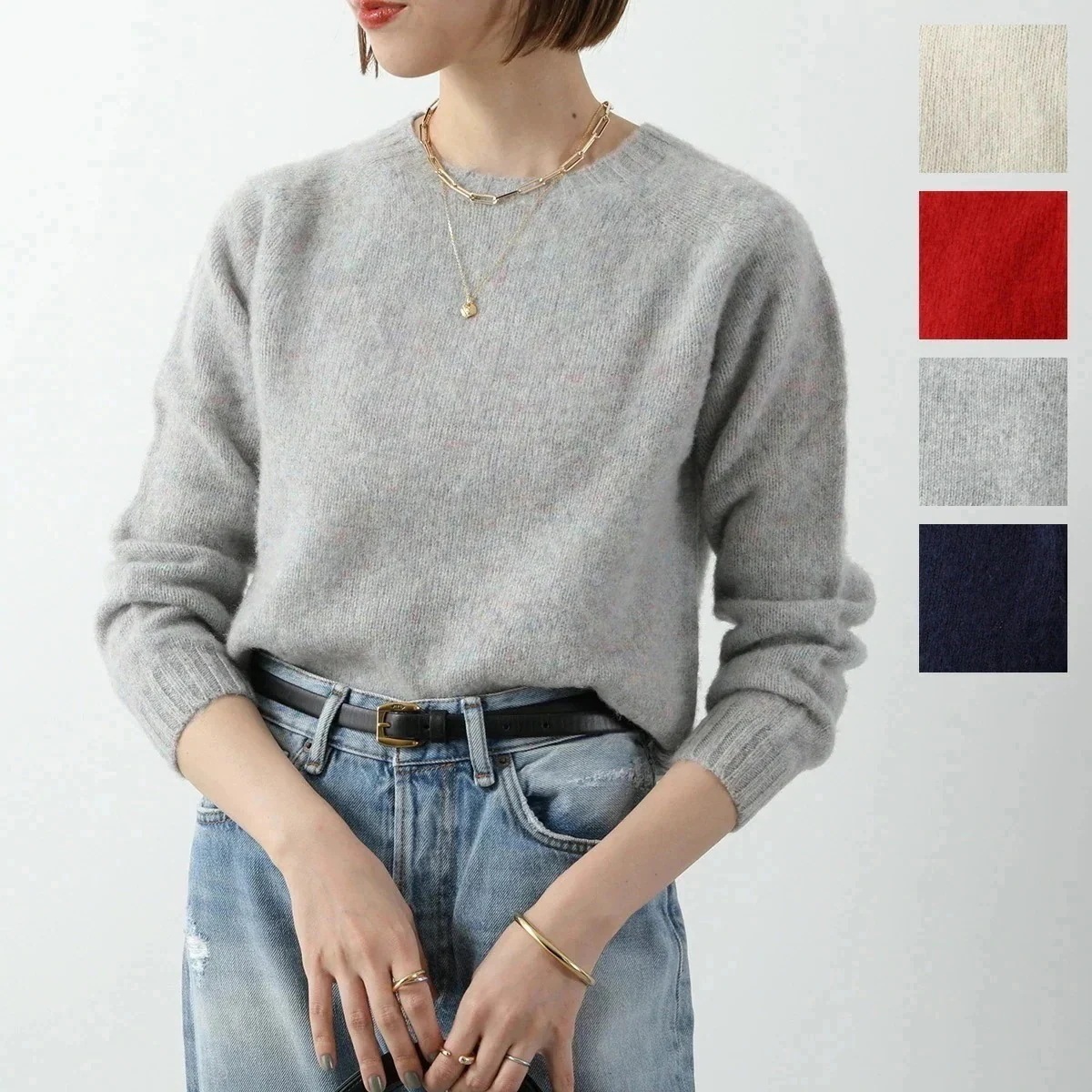 Harley of Scotland ハーレーオブスコットランド セーター L5126/7 SHAGGY レディース クロップド ニット 長袖 クルーネック ウ