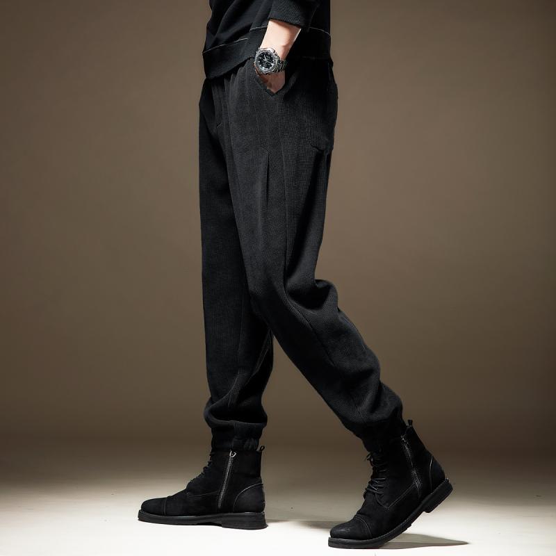 メンズ パンツ 秋冬 ソフト シェニール ブラック カジュアル コーデュロイ スウェット ボトム