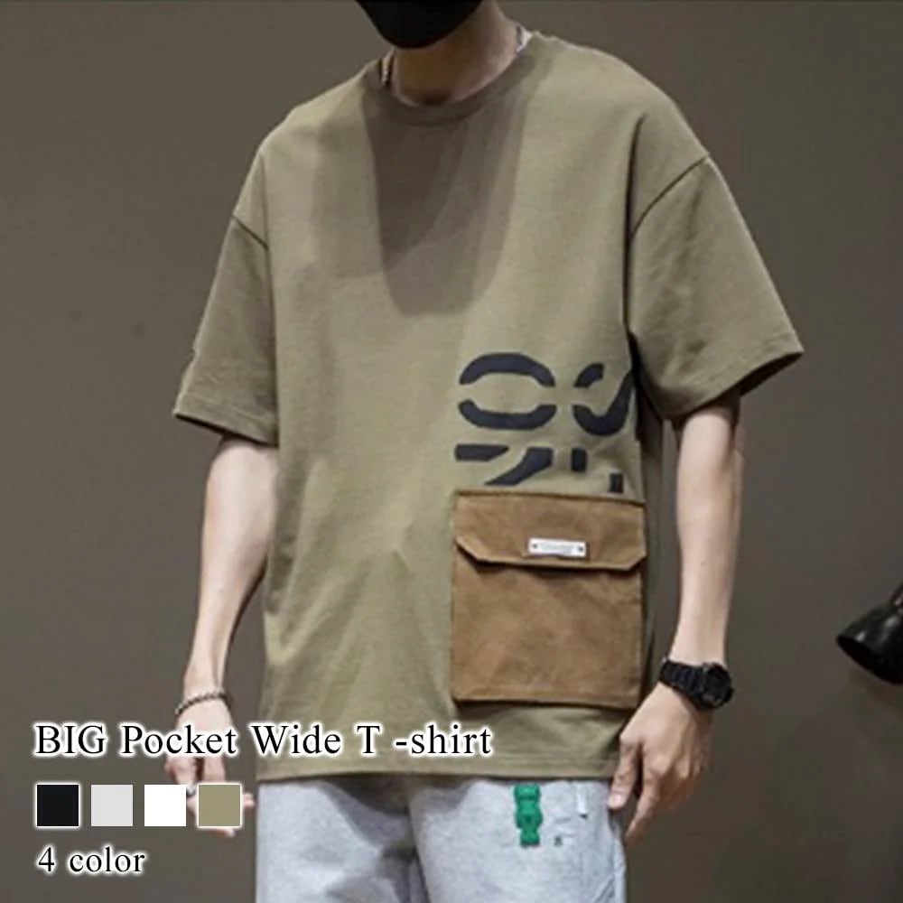 Tシャツ メンズ BIGポケットワイドTシャツ 春 涼しい 綿 人気 ゆったり 薄手 シャツ ロング ジャケット おすすめ 肌着 ブラック 40代 ワッフル ティーシャツ オシャレ コットン ブランド