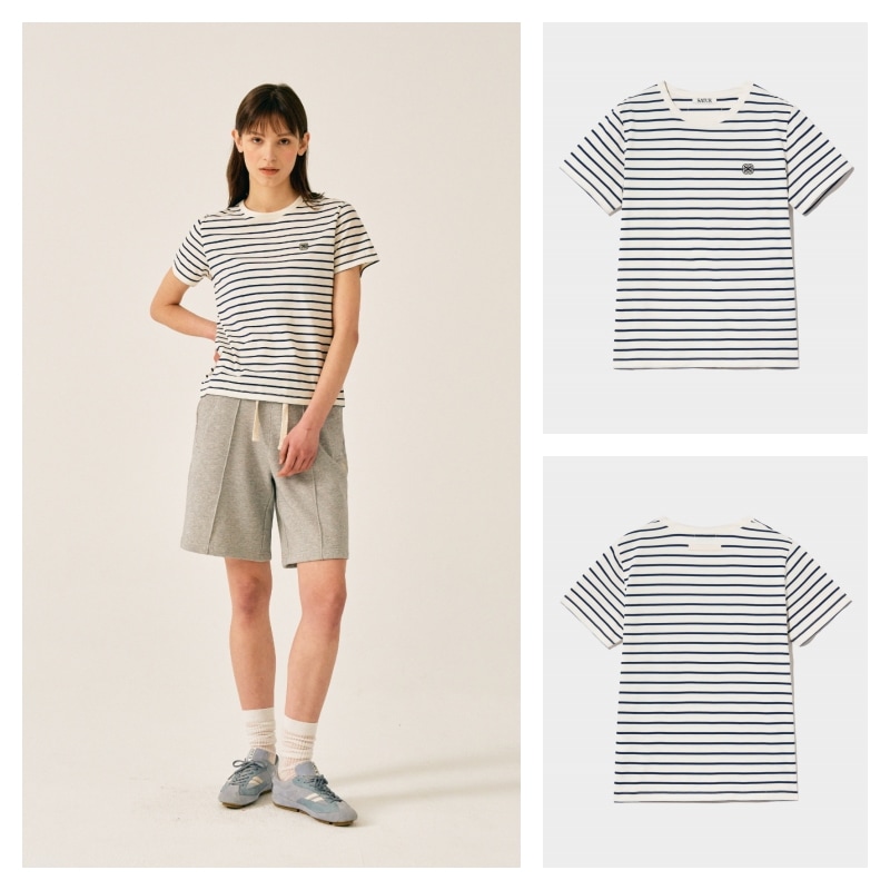 【SATUR】 (W) ALL DAY COTTON STRIPE T-SHIRT : RESORT CREAM