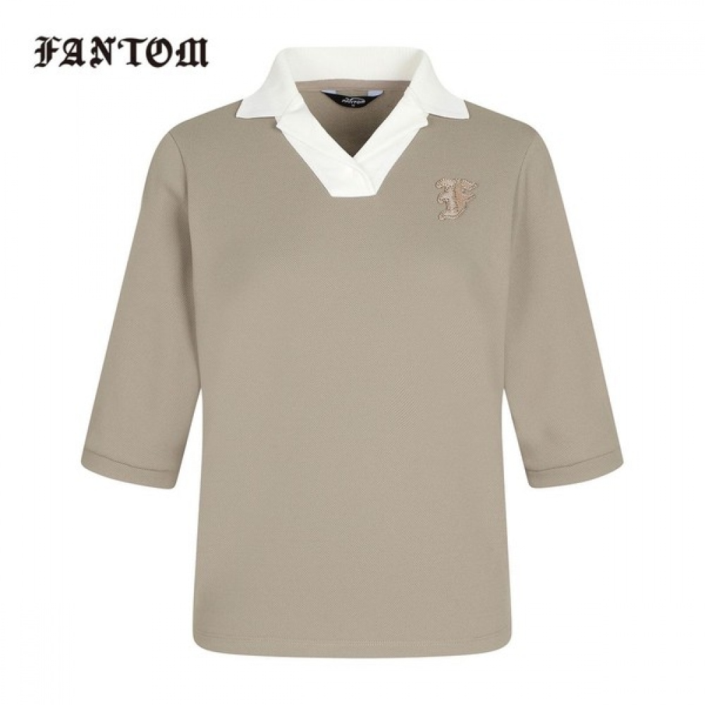 [ファントム] レディースオープンカラー 3/4 ロングスリーブ Tシャツ