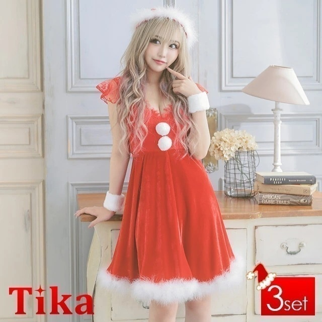 サンタ コスプレ 衣装 ワンピース セクシー Aライン レース フリル サンタ帽子 赤 エロ キャバ嬢 キャバ ドレス 激安 キャバクラ キャバドレス サンタ衣装 コス コスチューム サンタコス サン