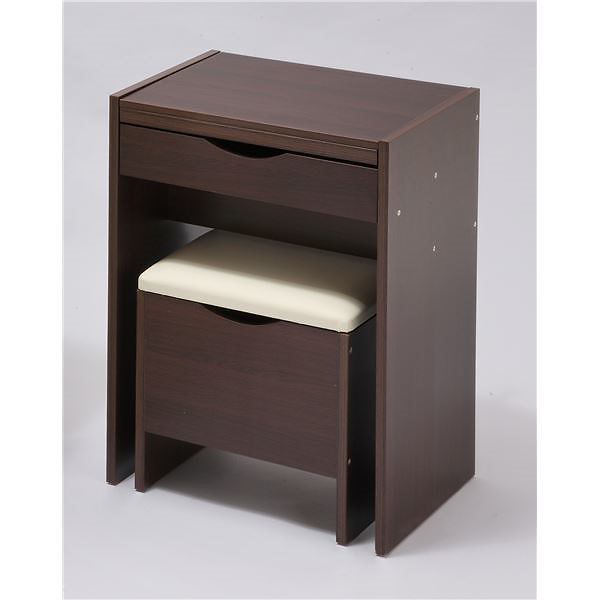 シンプル ドレッサーセット/化粧台スツールセット ダークブラウン 幅50cm 二口コンセント付き 強化ガラス天板 引出収納