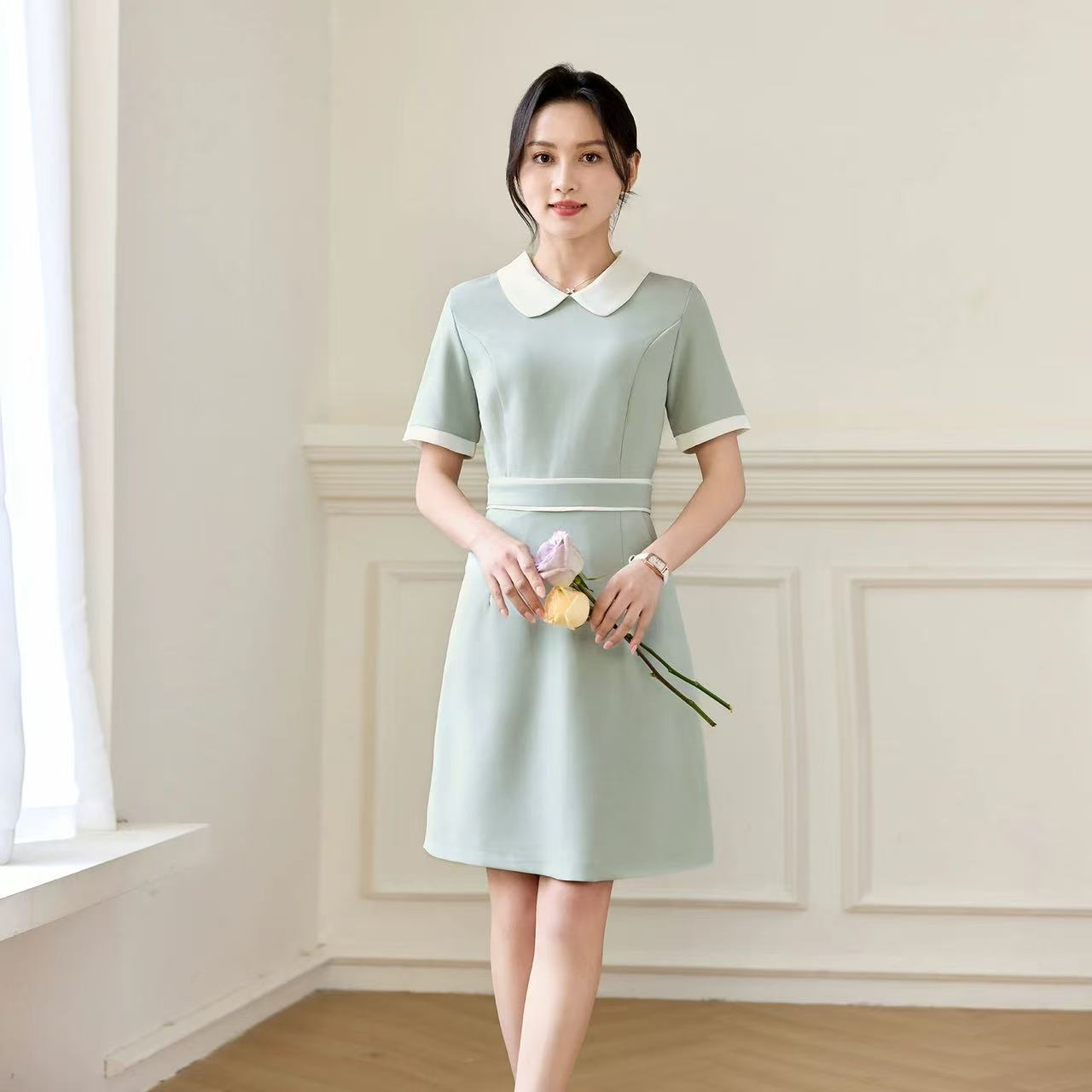 エステティック ワンピース S～3XLサイズ エステサロン レディース 美容院 エステ ユニフォーム クリニック 制服 マッサージサロン 職人 ユニフォーム 保育 看護師